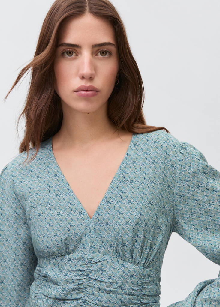 Printed dress with draped detail — Petrol Blue
