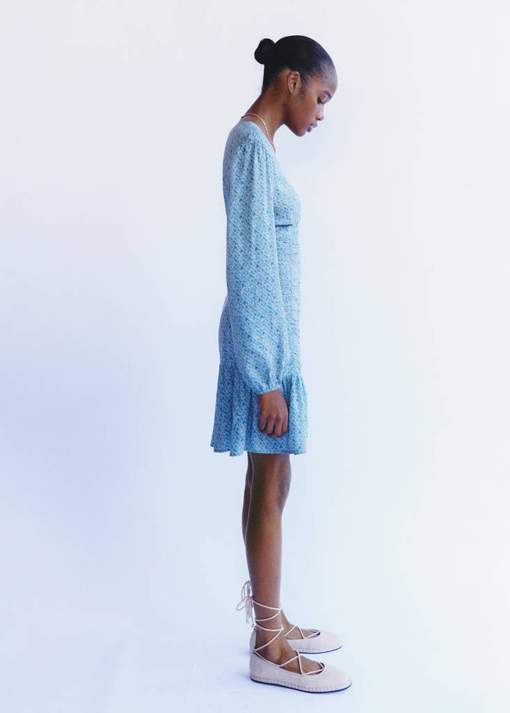 Printed dress with draped detail — Petrol Blue