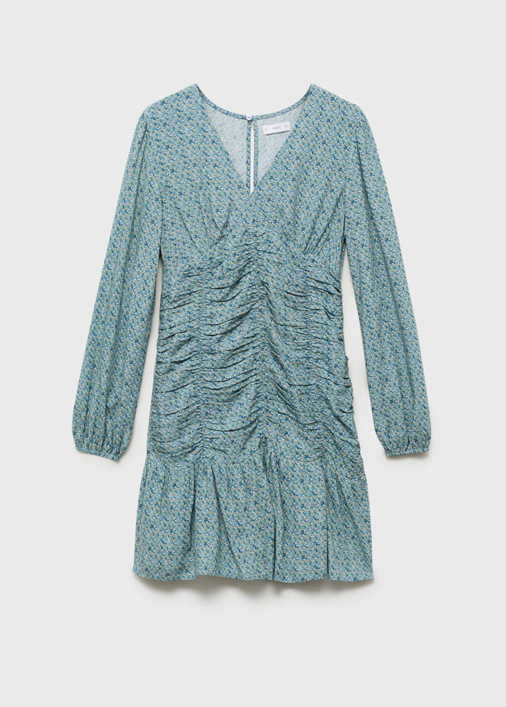 Printed dress with draped detail — Petrol Blue