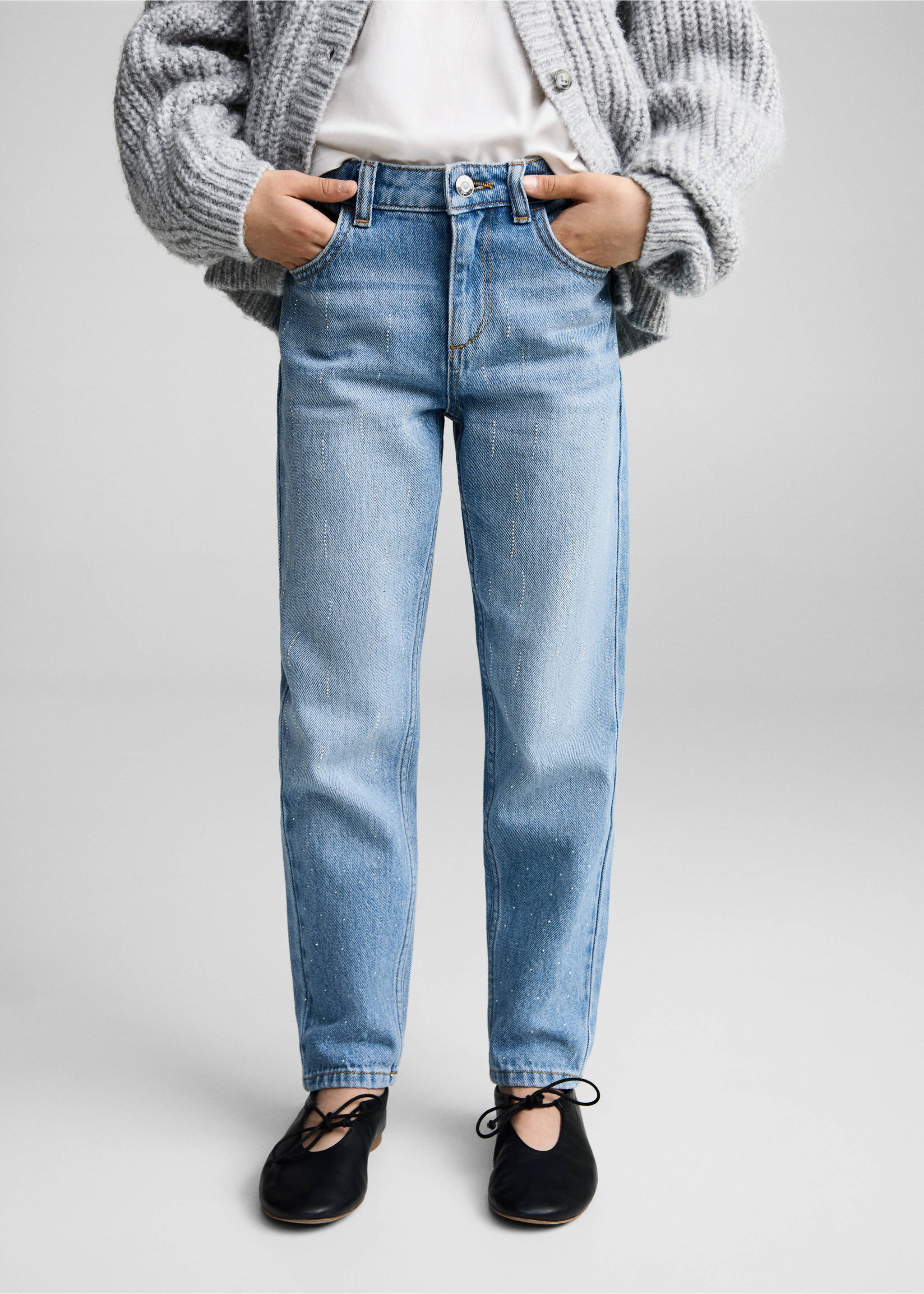 Jeans Mom-fit avec détails brillants - Plan moyen, Bleu moyen. Ref: 87094795-00.