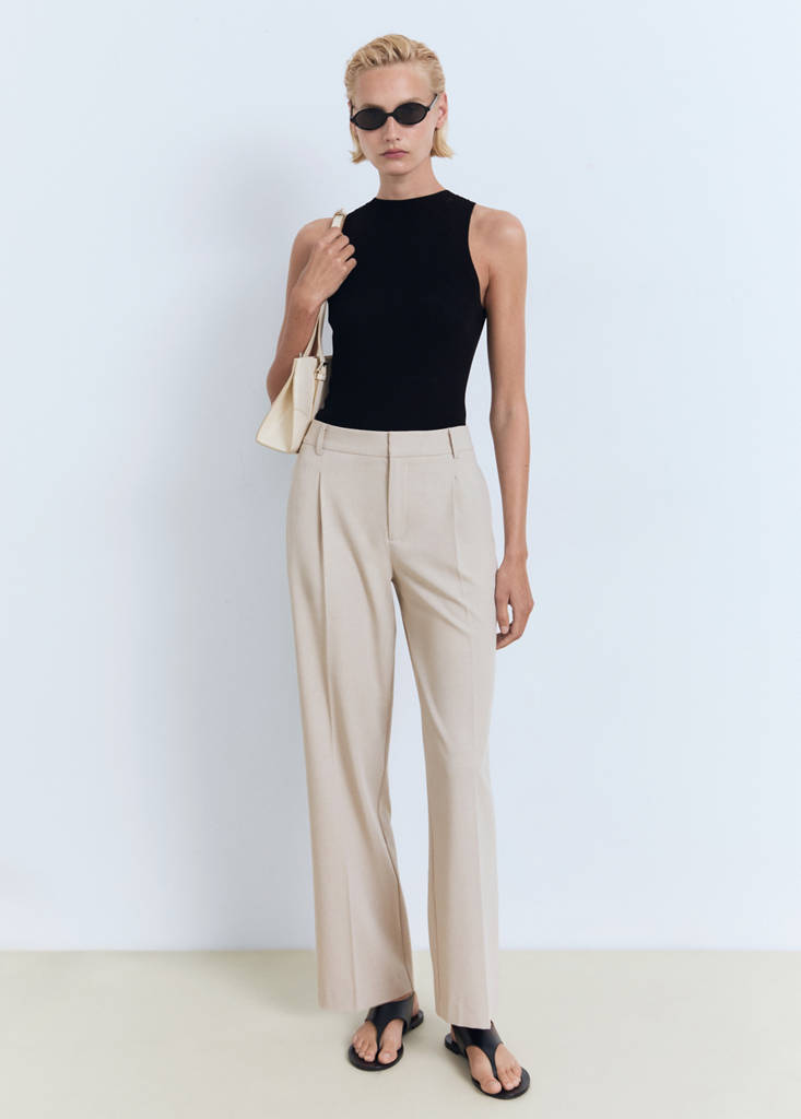 Straight-fit pleated trousers — Beige