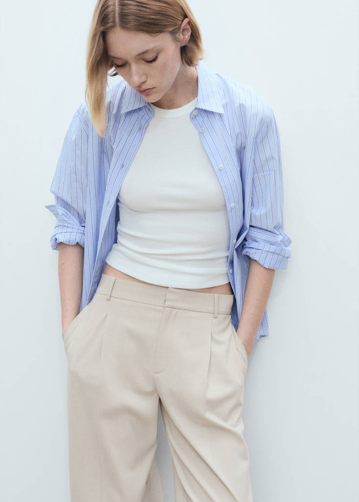 Straight-fit pleated trousers — Beige