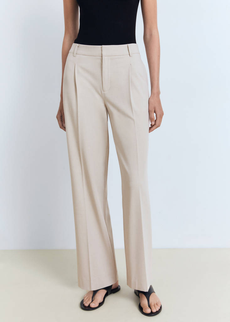 Straight-fit pleated trousers — Beige