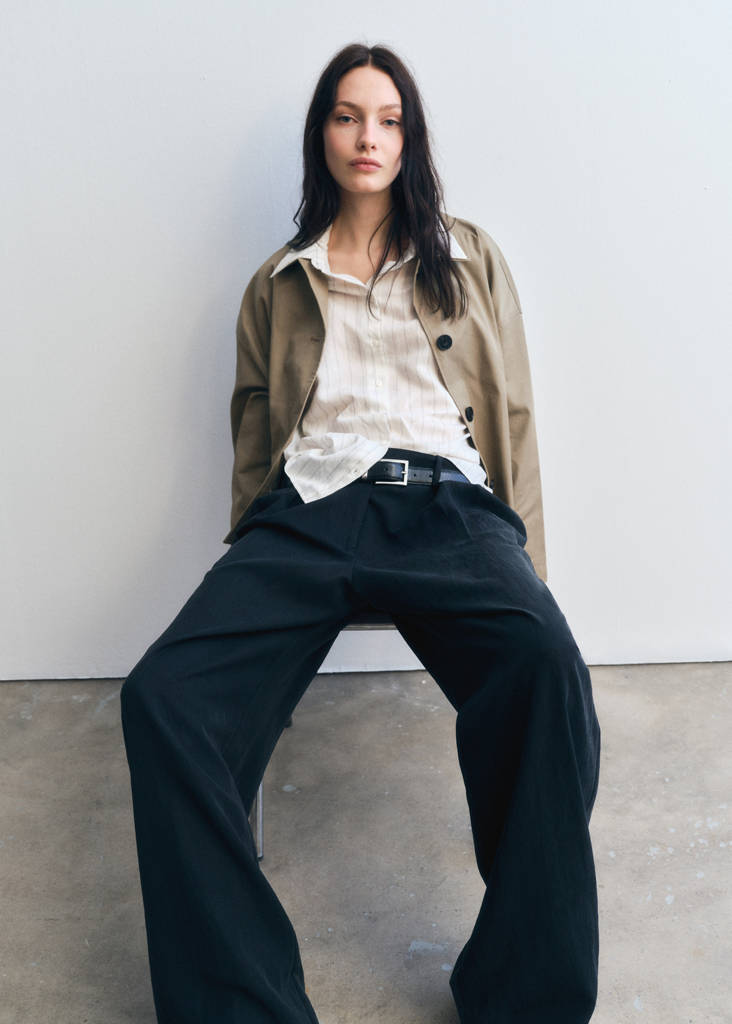 Straight-fit pleated trousers — Dark Navy