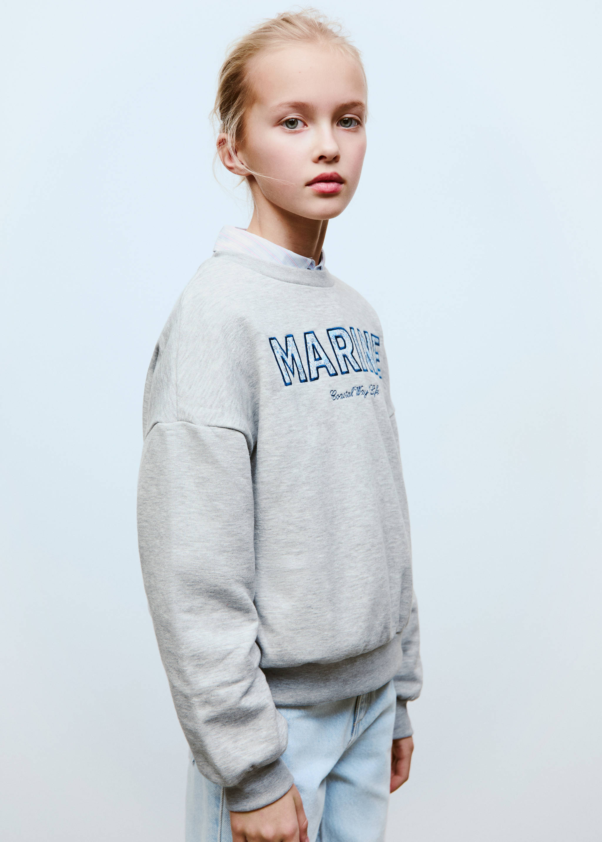 Mesaj işlemeli pamuklu sweatshirt - Orta plan