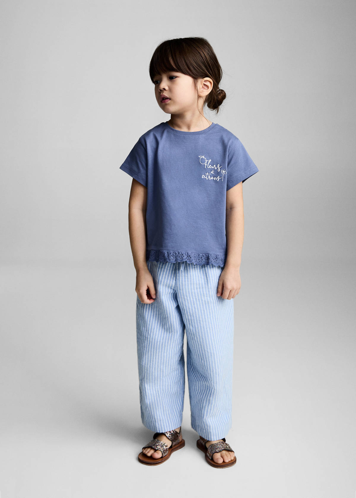 Embroidered cotton T-shirt — Blue