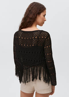 Fringed detail openwork sweater — Black 6