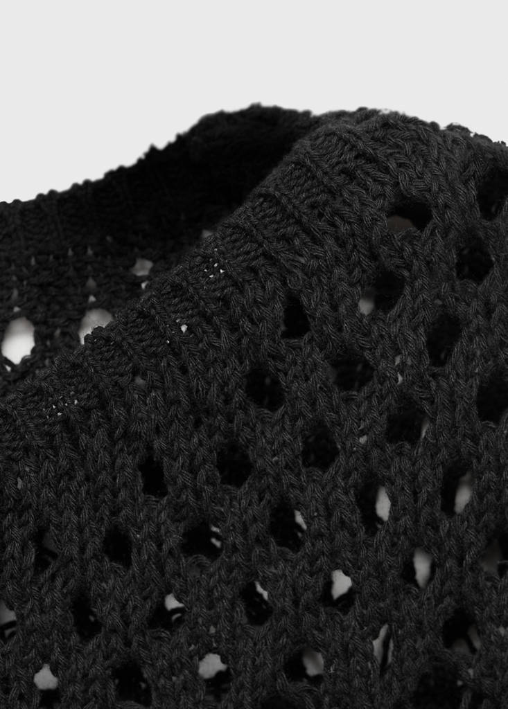 Fringed detail openwork sweater — Black