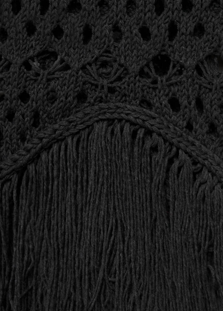 Fringed detail openwork sweater — Black