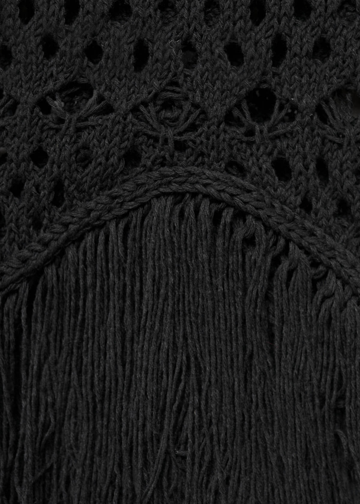 Fringed detail openwork sweater — Black