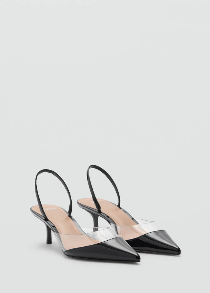 Heeled shoes with vinyl panel — Black