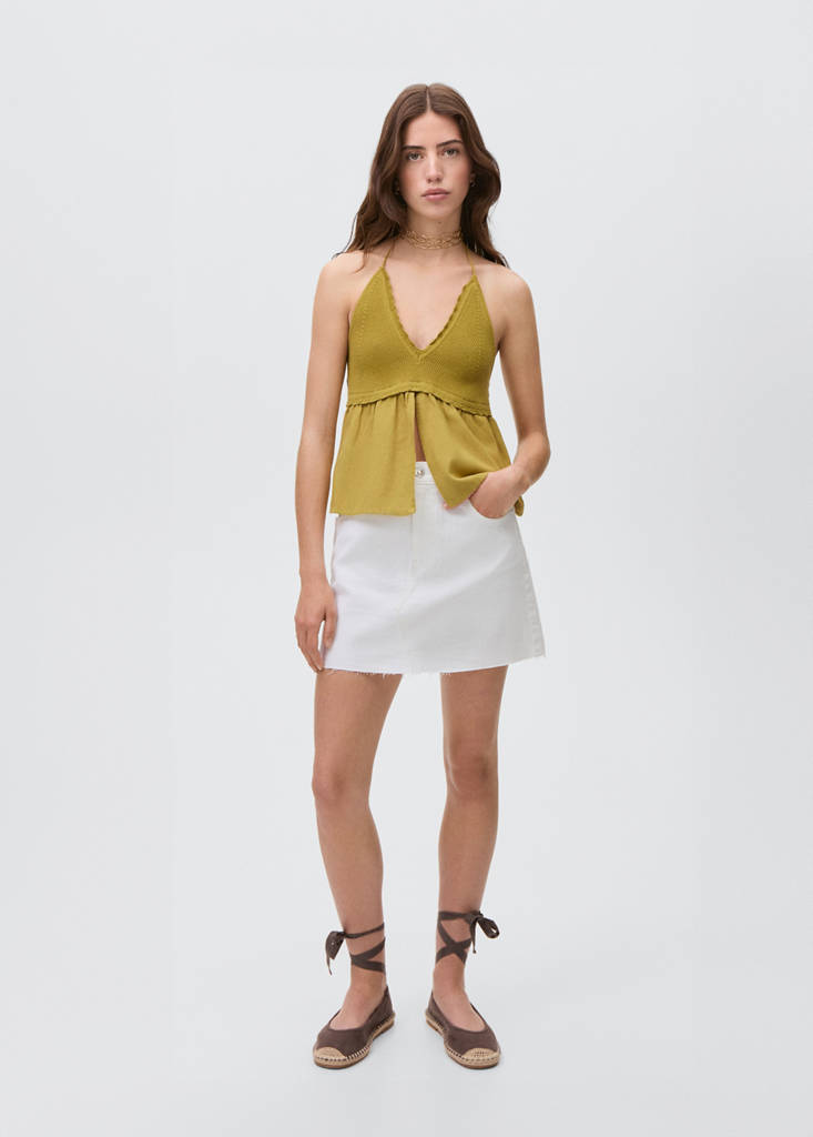 Slit knit top — Olive Green
