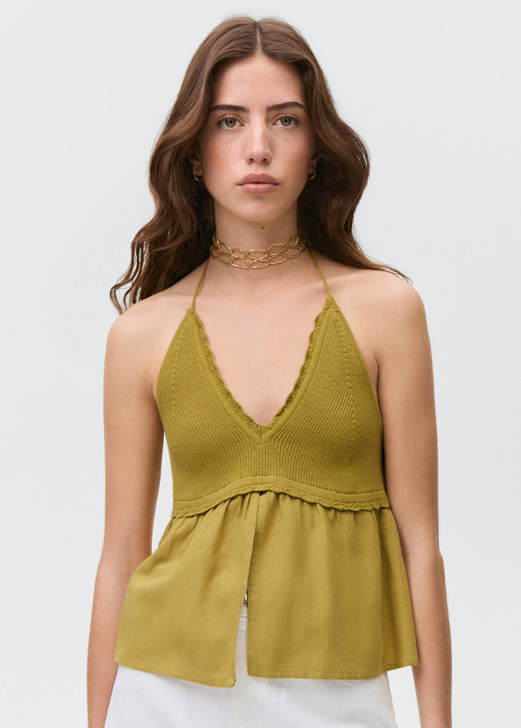 Slit knit top — Olive Green