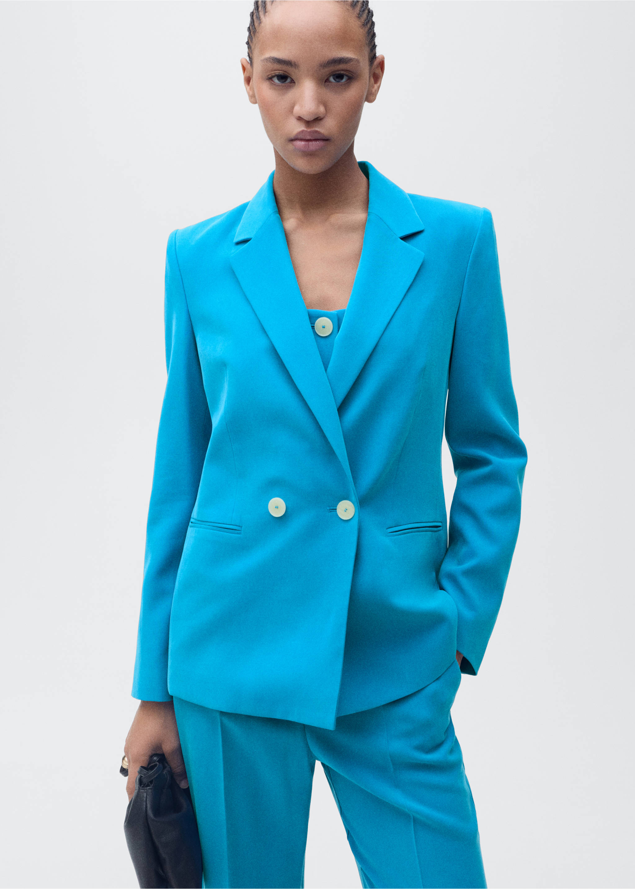 Blazer costume droit - Plan moyen, Bleu. Ref: 87095735-00.