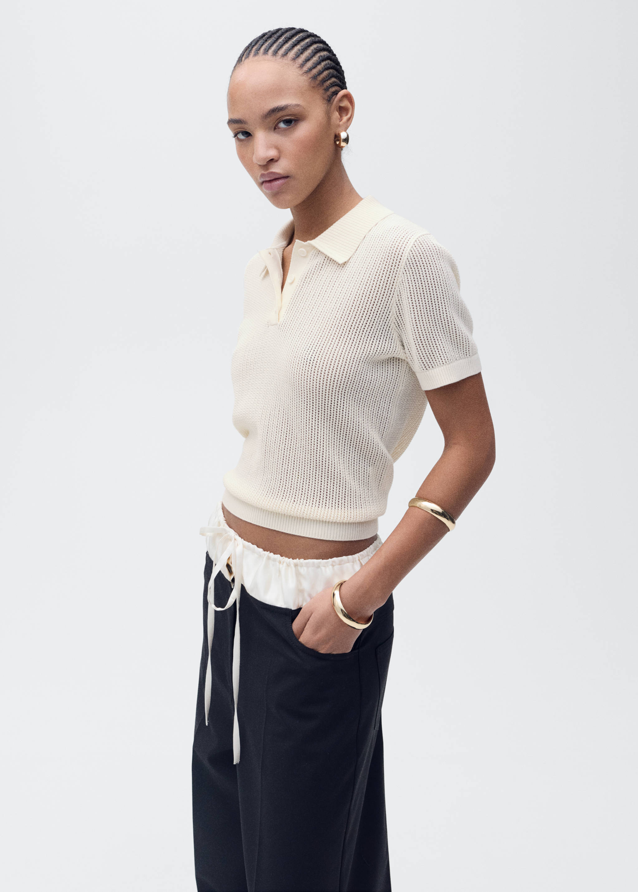 Jersey punto calado cuello polo - Plano medio