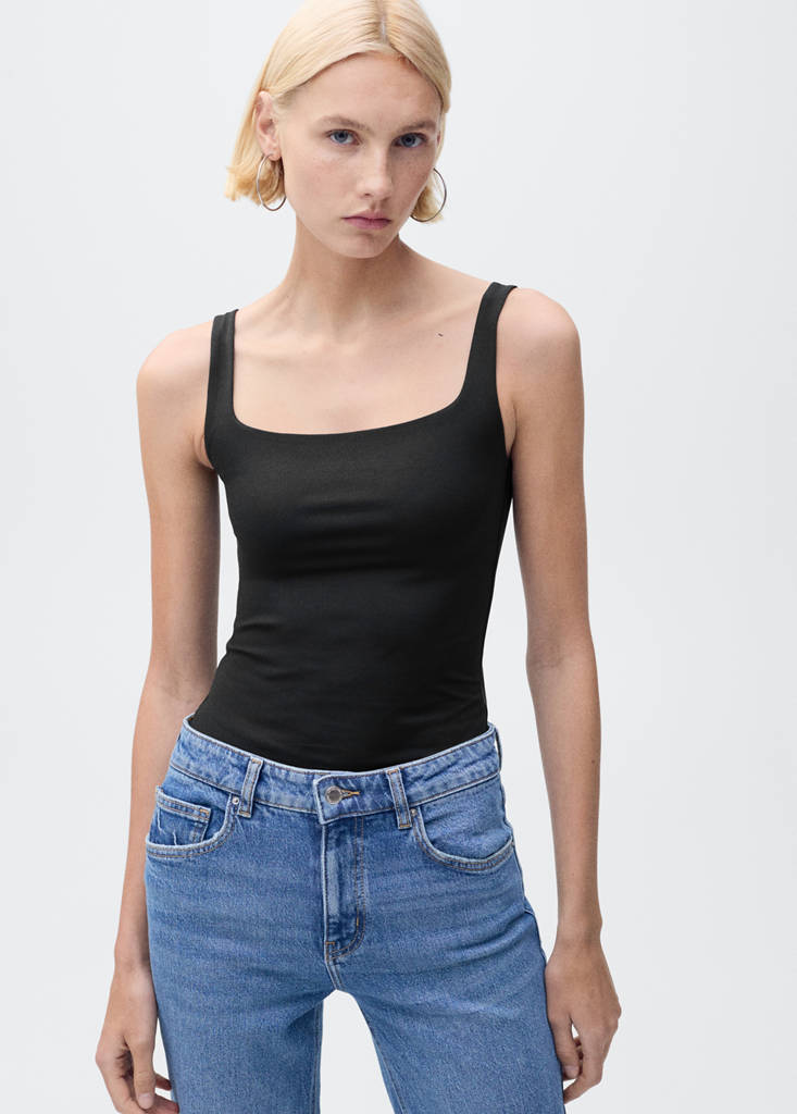 Sleeveless fitted bodysuit — Black
