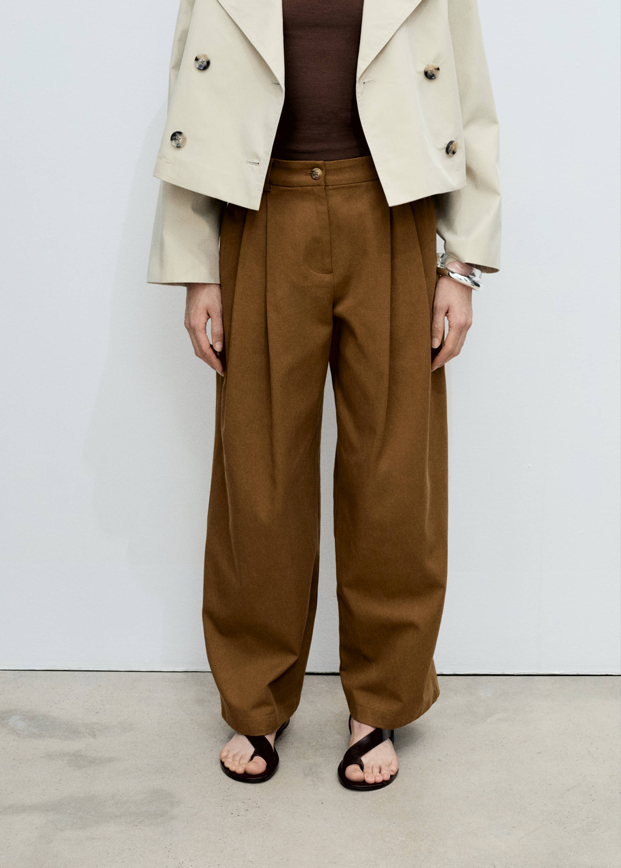 Wide leg trousers in cotton and lyocell blend - Medium plane