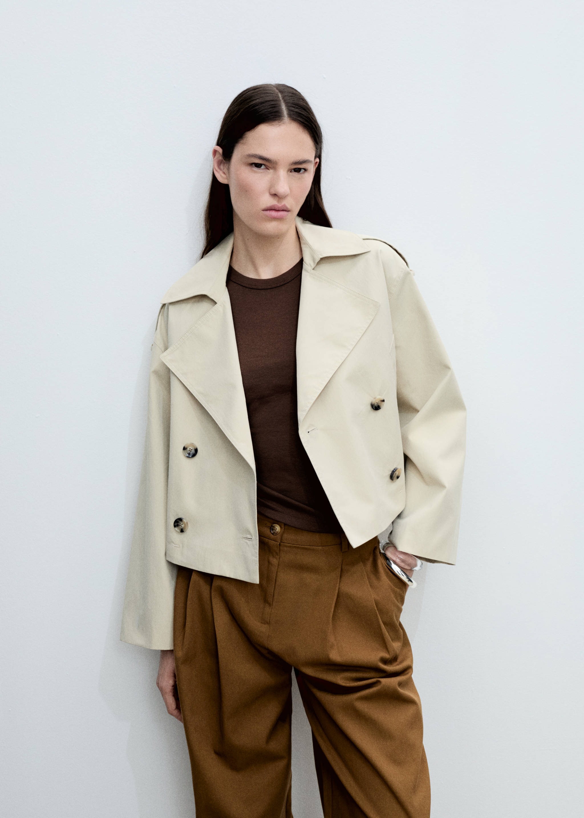 Wide leg trousers in cotton and lyocell blend - Details of the article 1