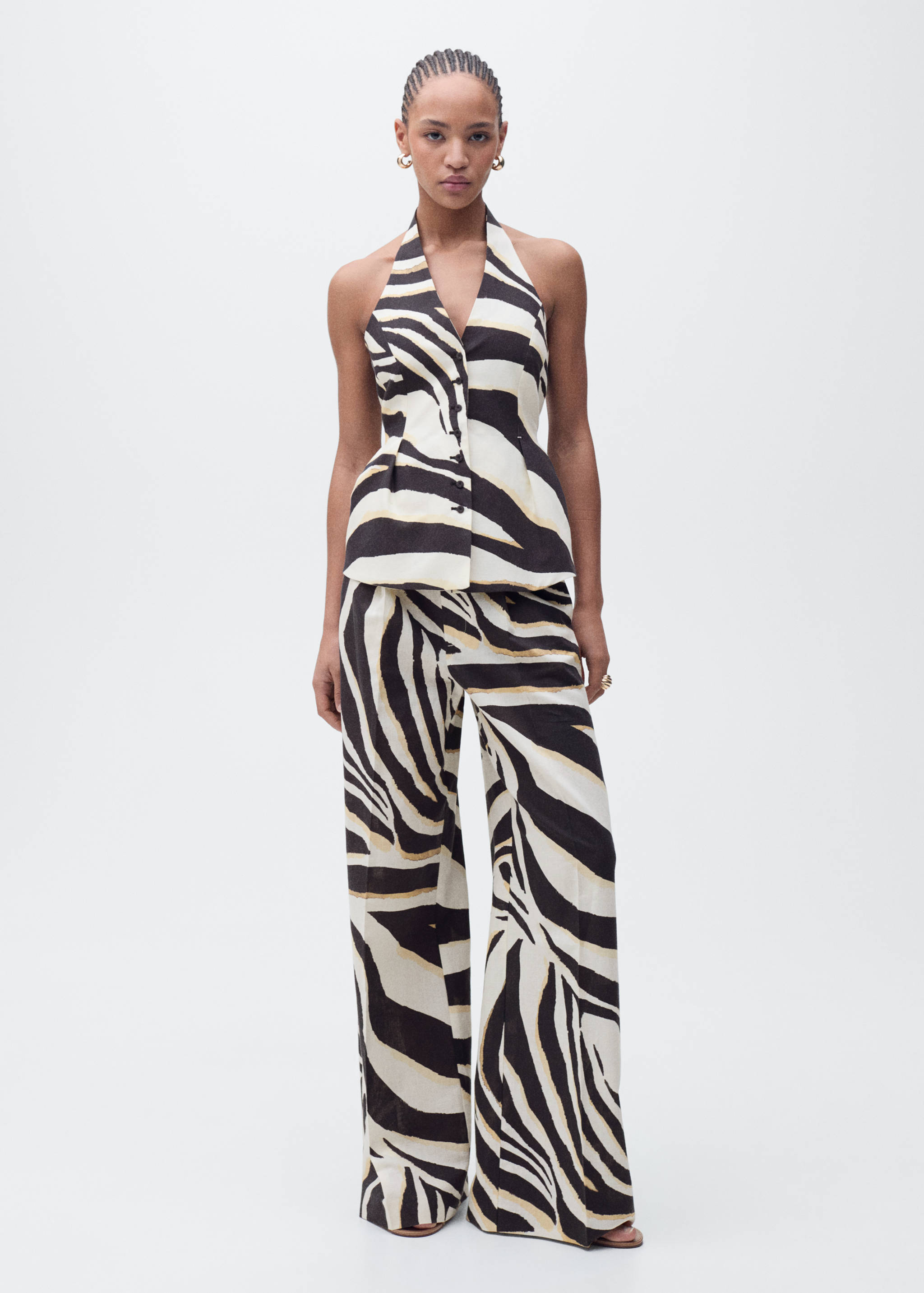 Linen zebra-print halter waistcoat - General plane