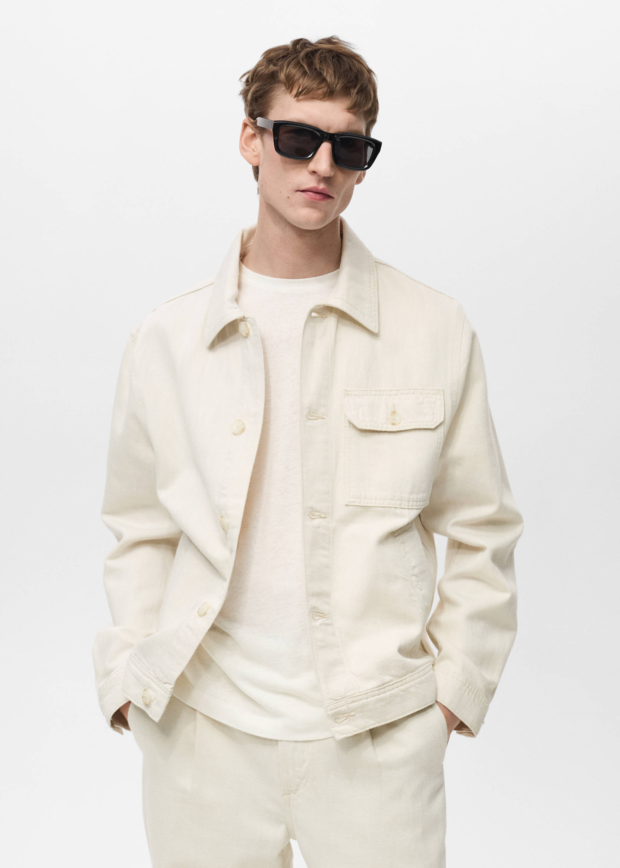 Linen-blend jacket with pockets - Medium plane