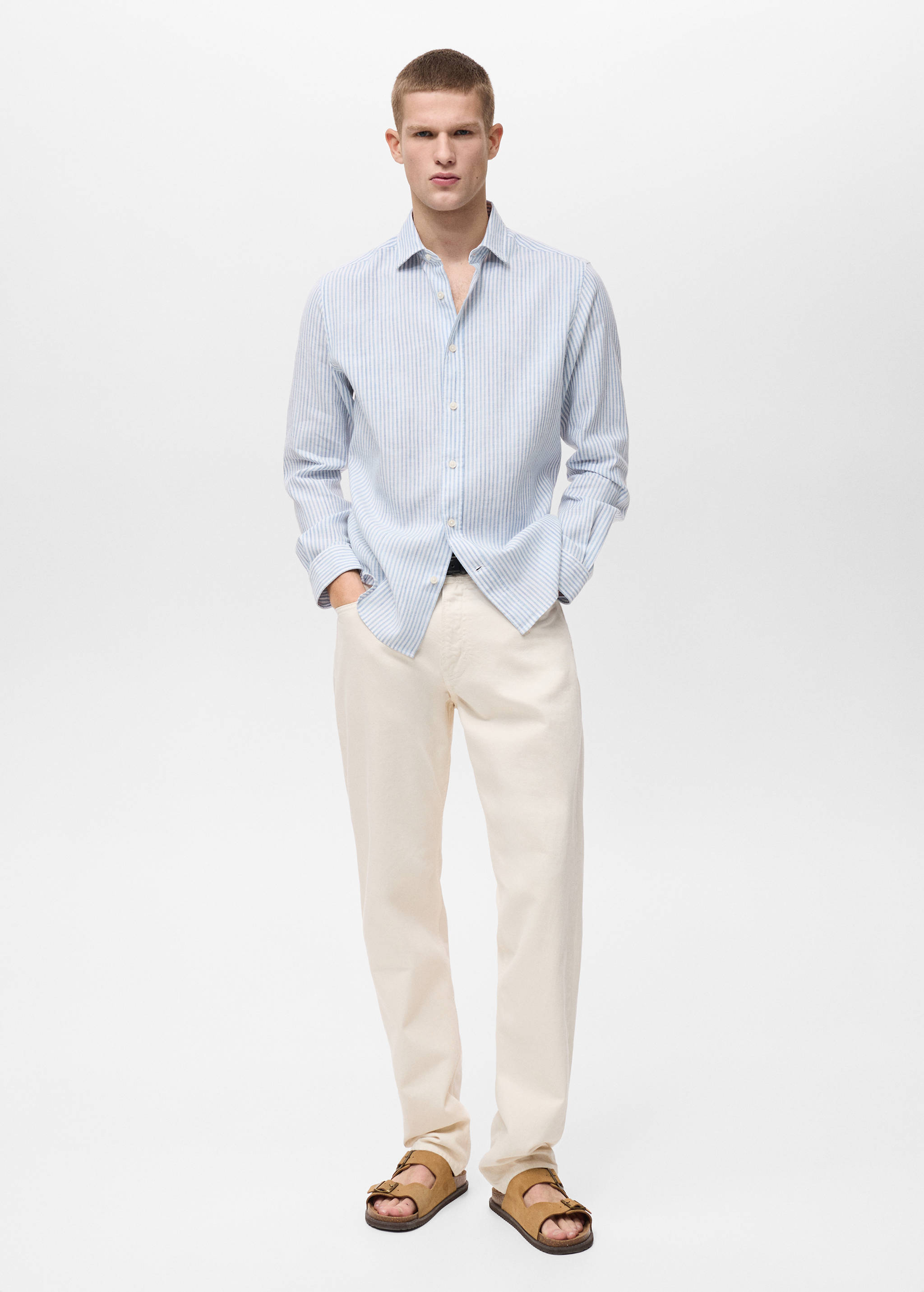 Regular fit striped linen shirt - General plane