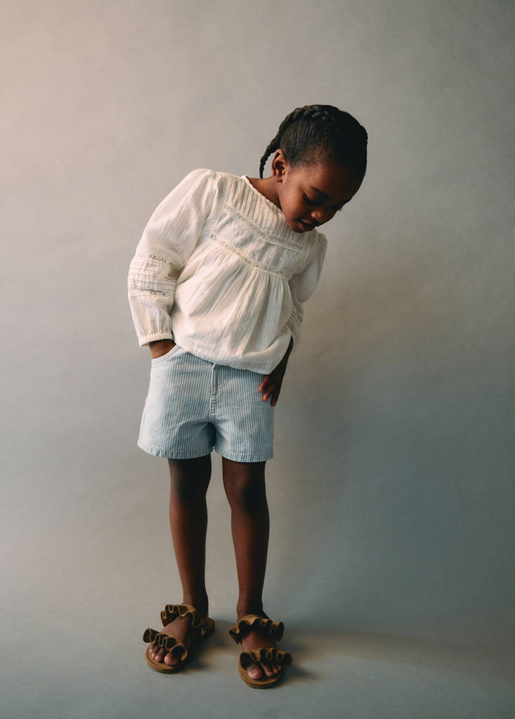 Striped denim shorts — Light Blue