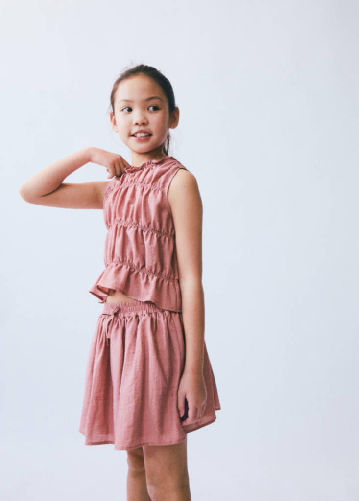 Ruched details linen-blend top — Pink