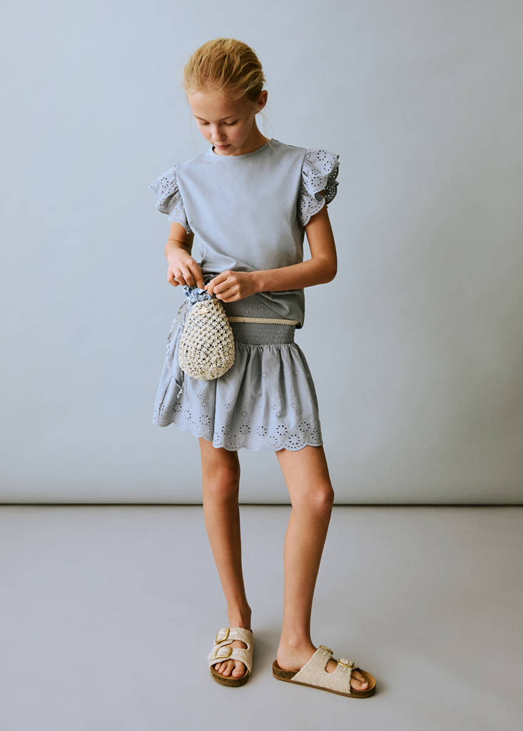 Swiss-embroidered ruffled skirt — Sky Blue