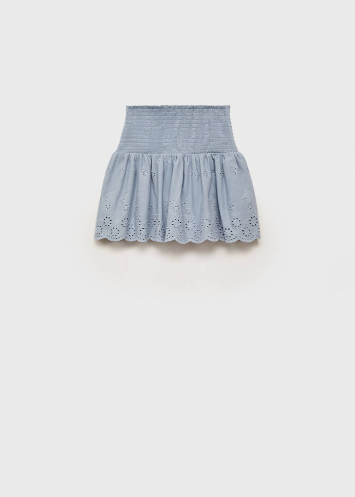 Swiss-embroidered ruffled skirt — Sky Blue