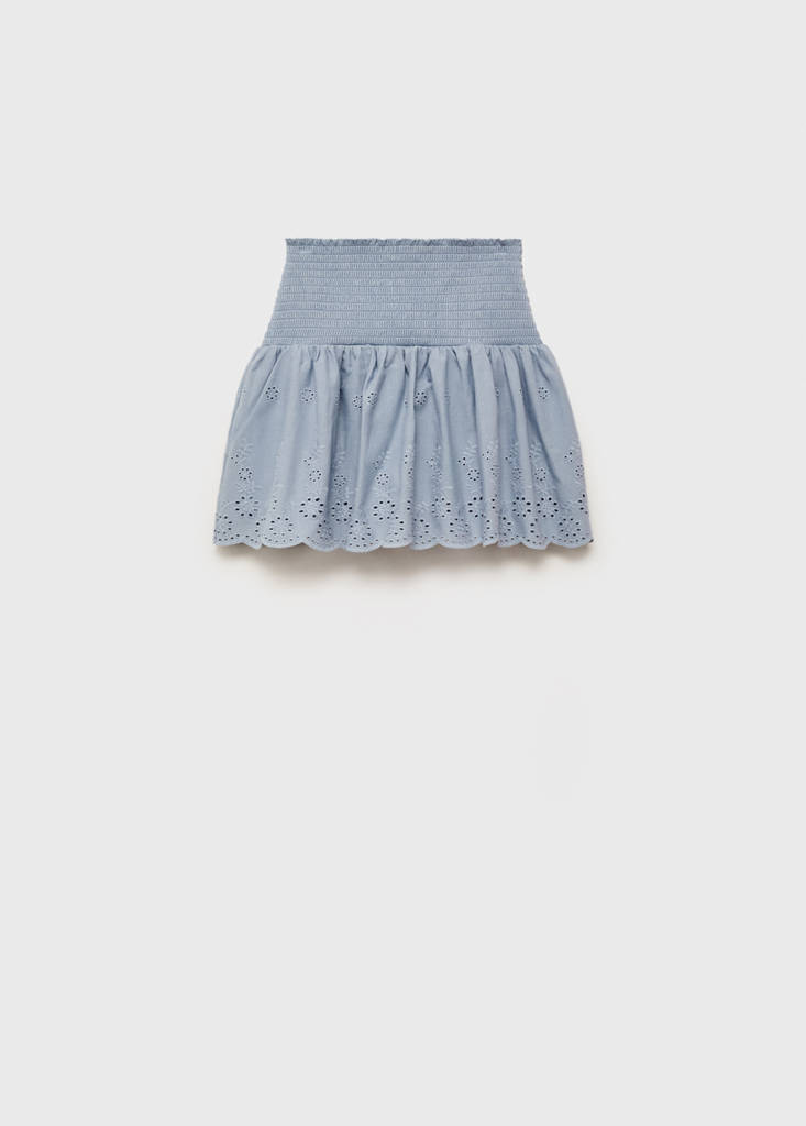 Swiss-embroidered ruffled skirt — Sky Blue