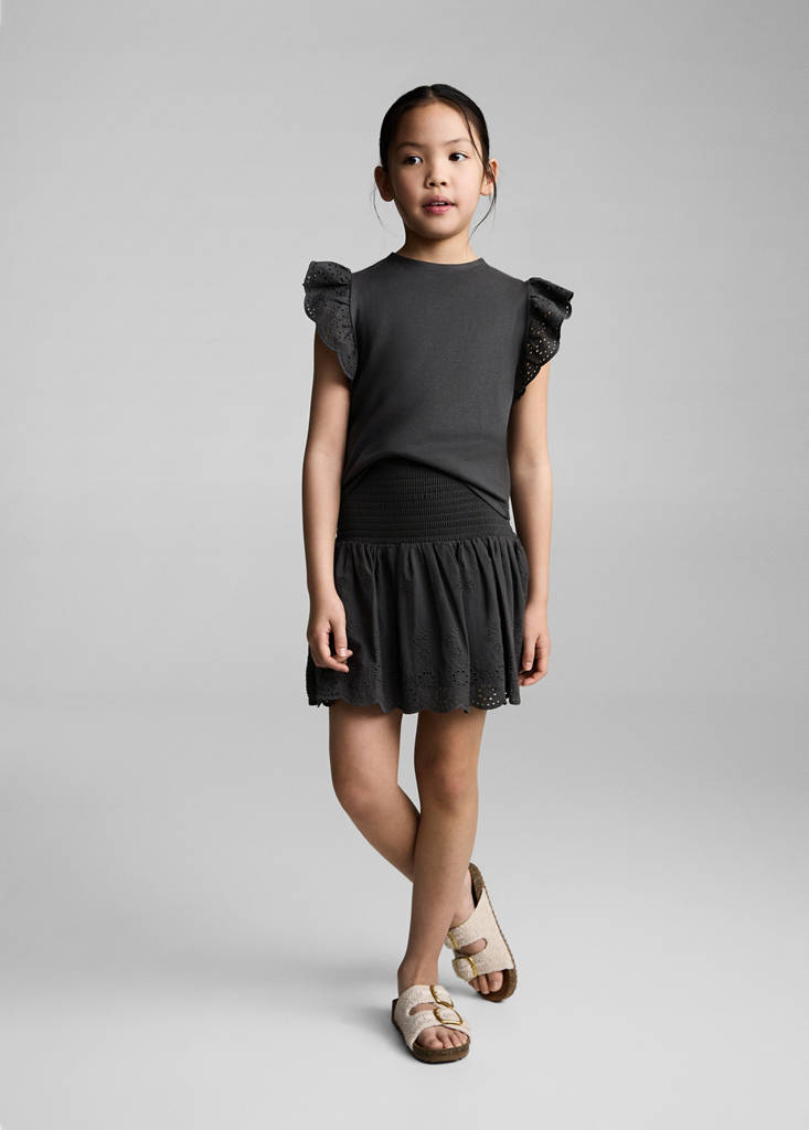 Swiss-embroidered ruffled skirt — Charcoal