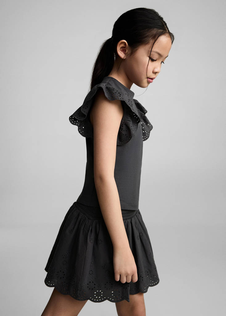Swiss-embroidered ruffled skirt — Charcoal