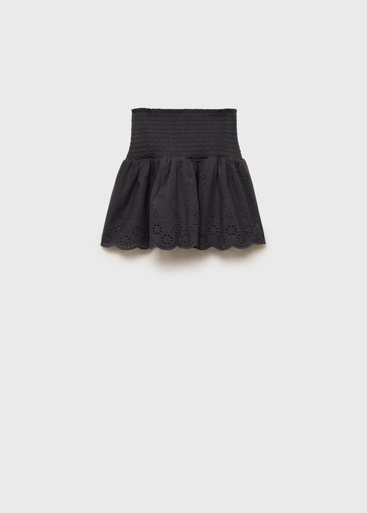 Swiss-embroidered ruffled skirt — Charcoal