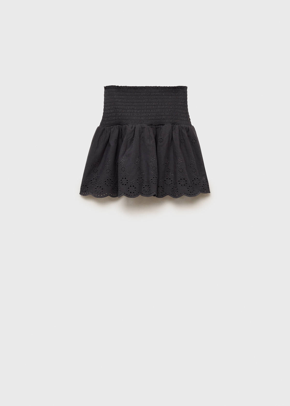 Swiss-embroidered ruffled skirt — Charcoal