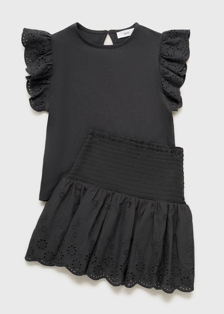 Swiss-embroidered ruffled skirt — Charcoal