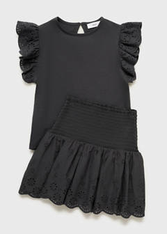 Swiss-embroidered ruffled skirt — Charcoal 5