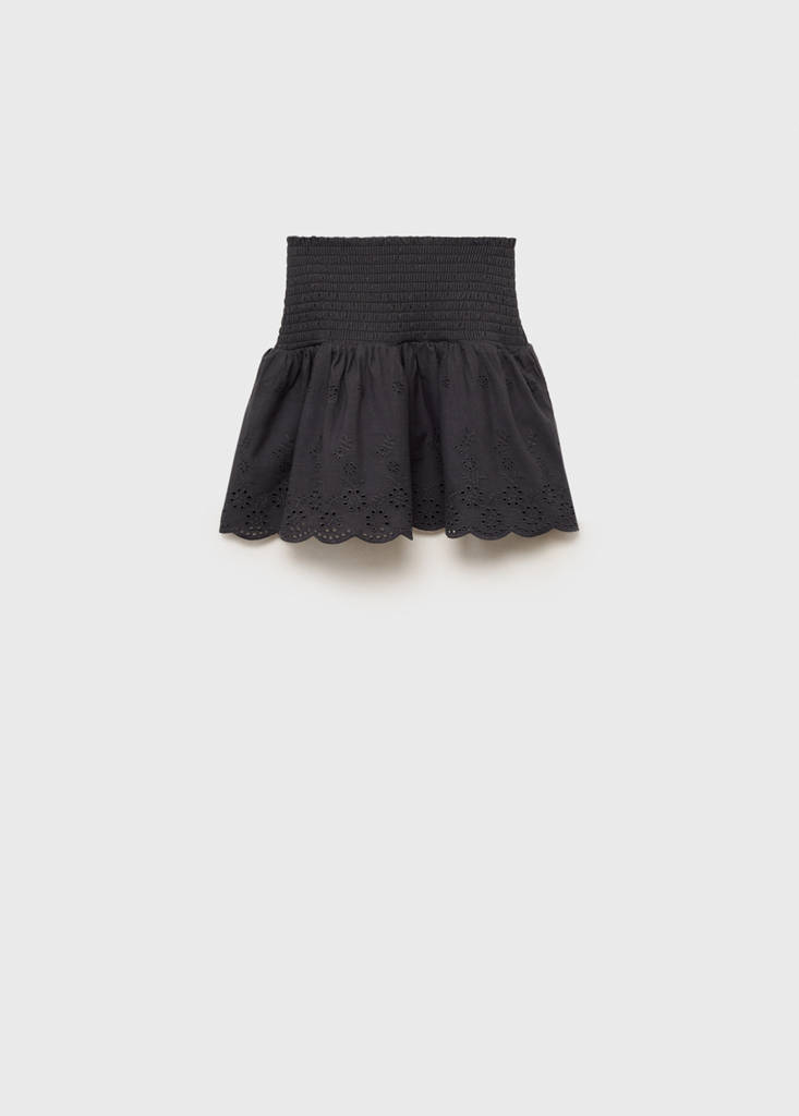 Swiss-embroidered ruffled skirt — Charcoal