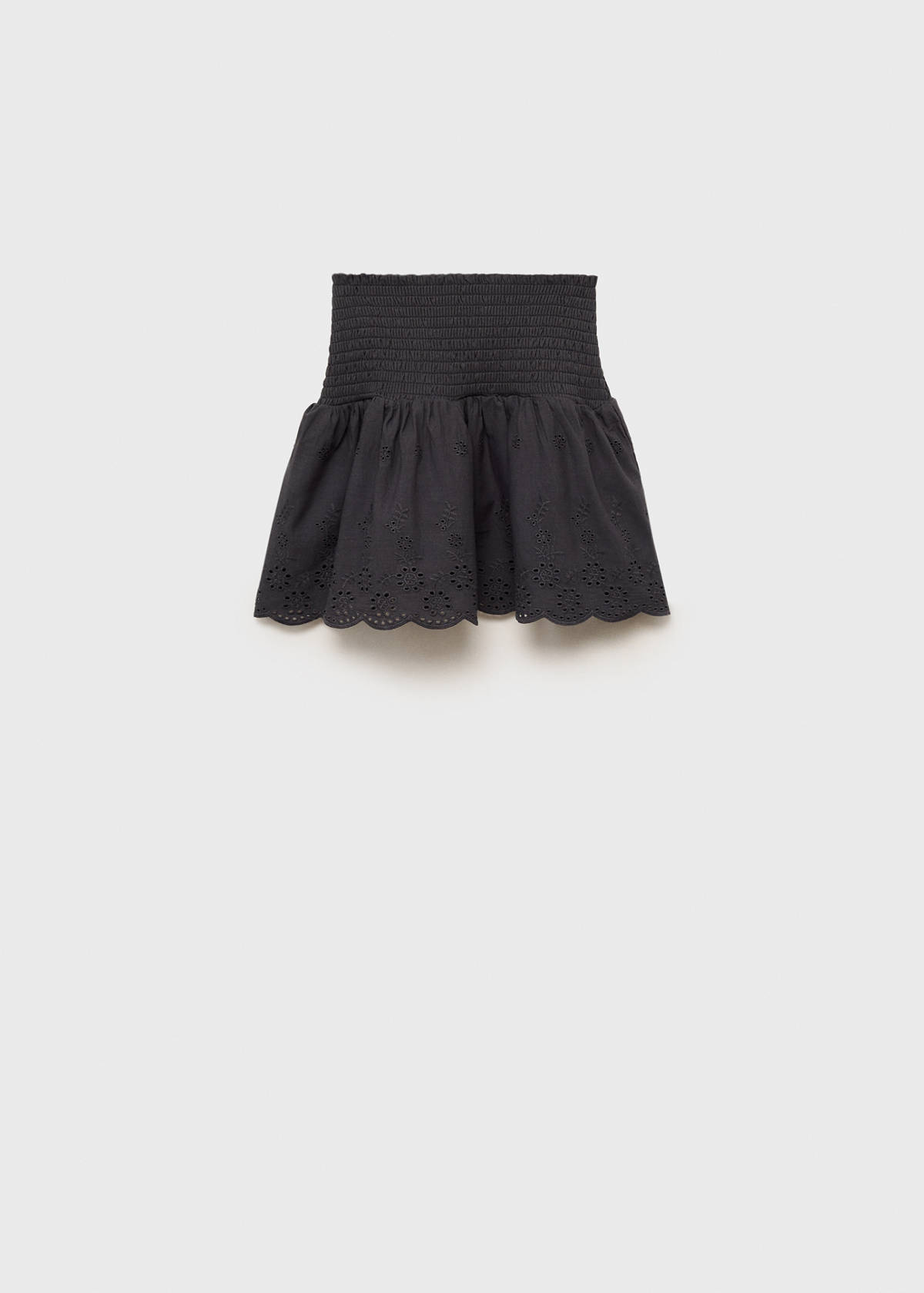 Swiss-embroidered ruffled skirt — Charcoal