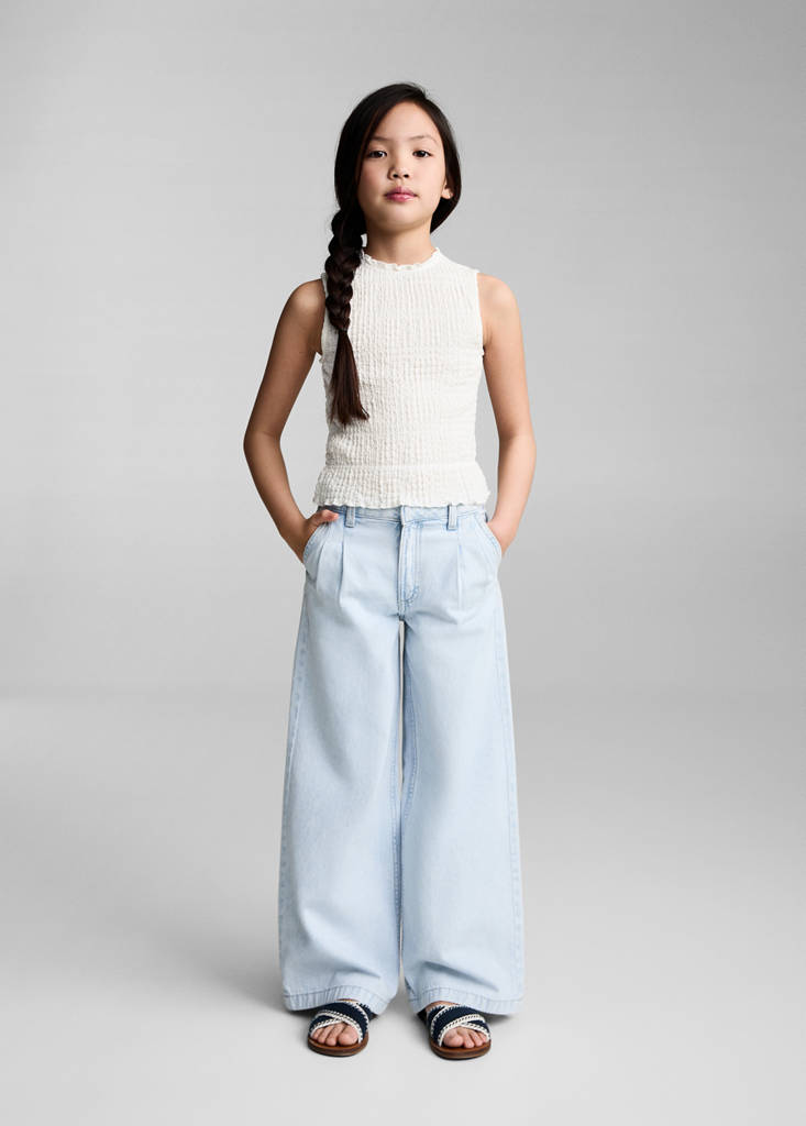 MANGO KIDS - Top texturé froncé blanc cassé - 5-6 ans - Fille