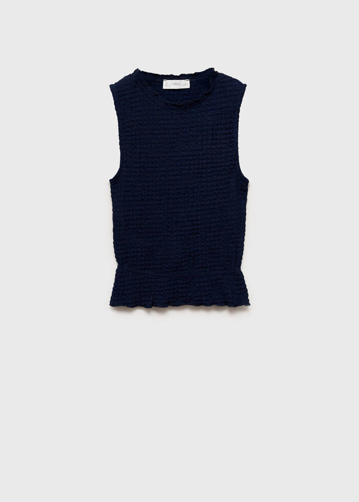 MANGO KIDS - Top texturé froncé bleu marine foncé - 9-10 ans - Fille