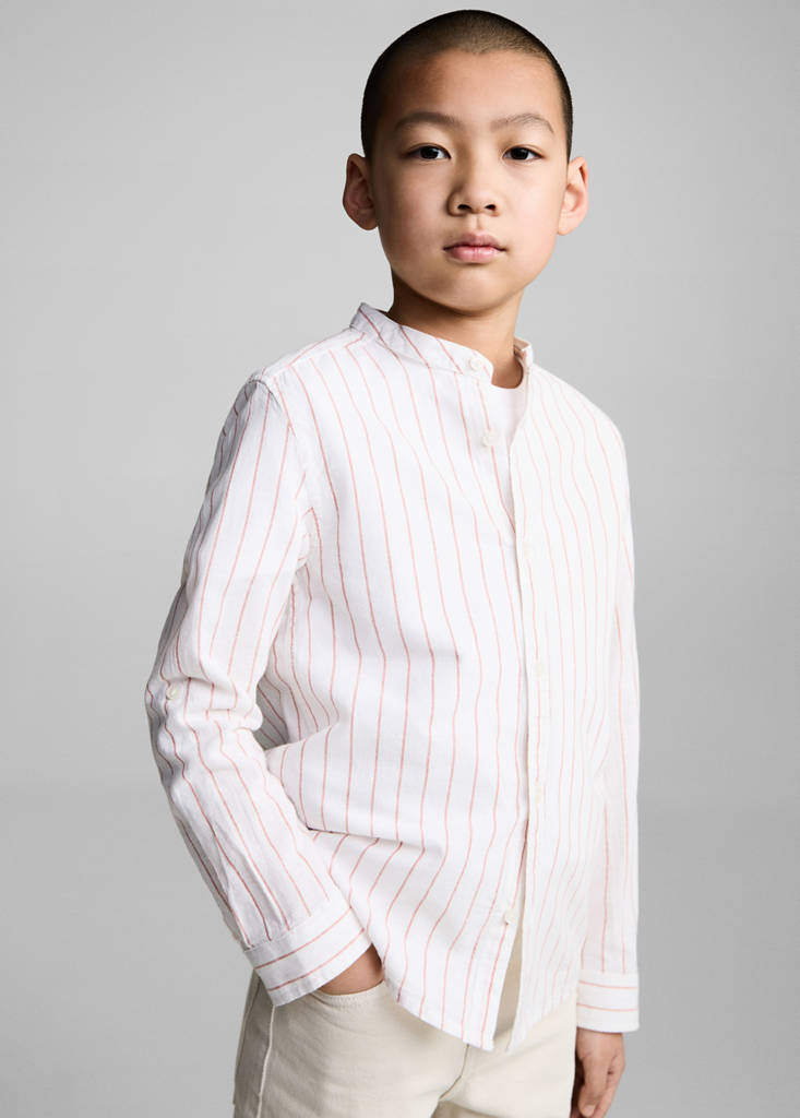 Striped Mao collar shirt — Dark Orange