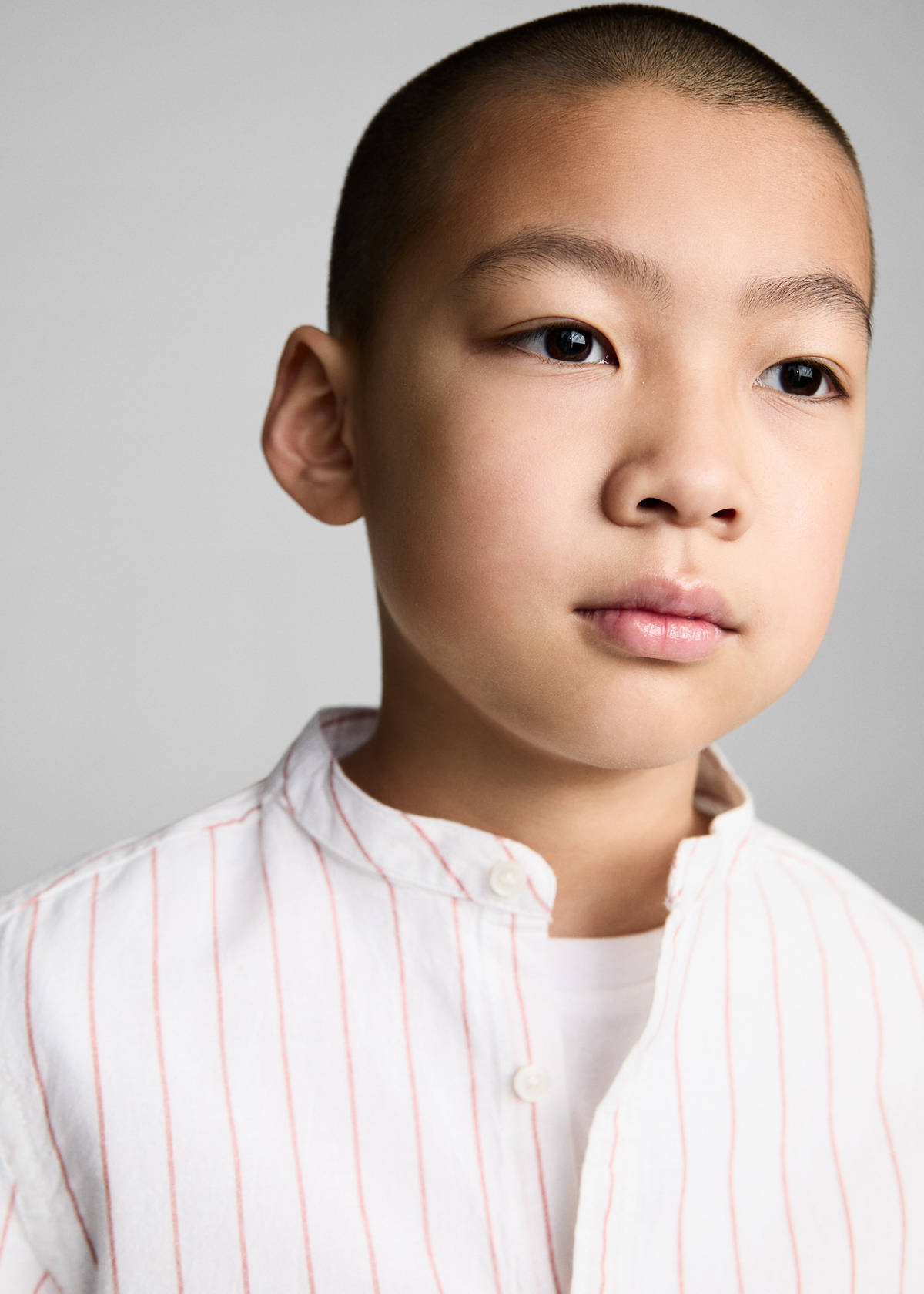 Striped Mao collar shirt — Dark Orange
