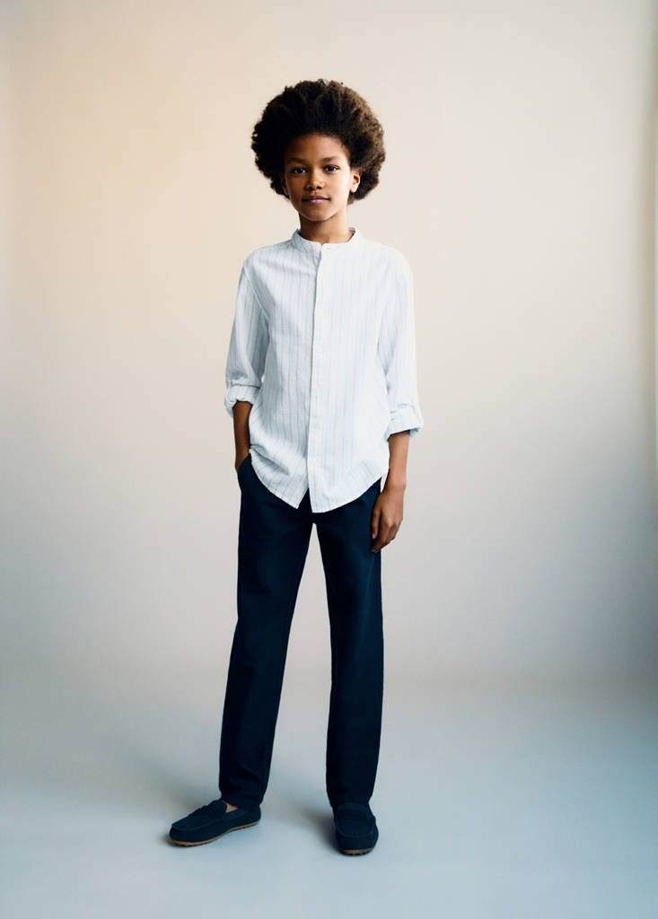Striped Mao collar shirt — Blue