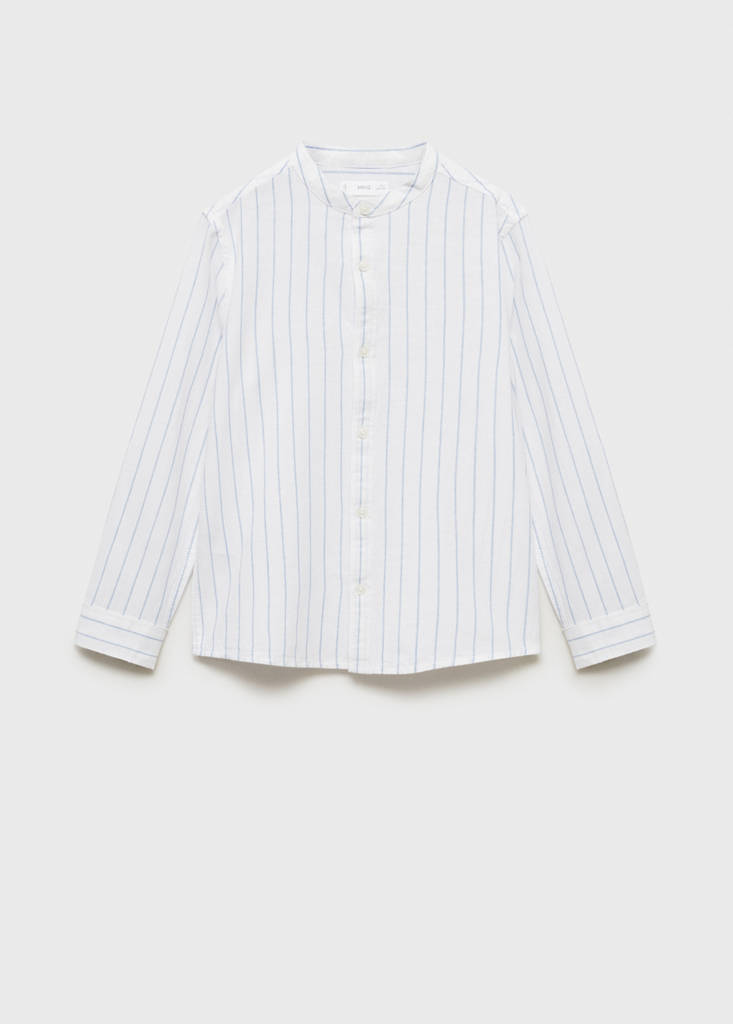 Striped Mao collar shirt — Blue