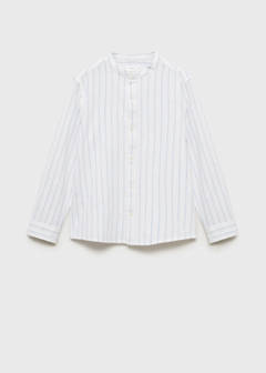 Striped Mao collar shirt — Blue 4