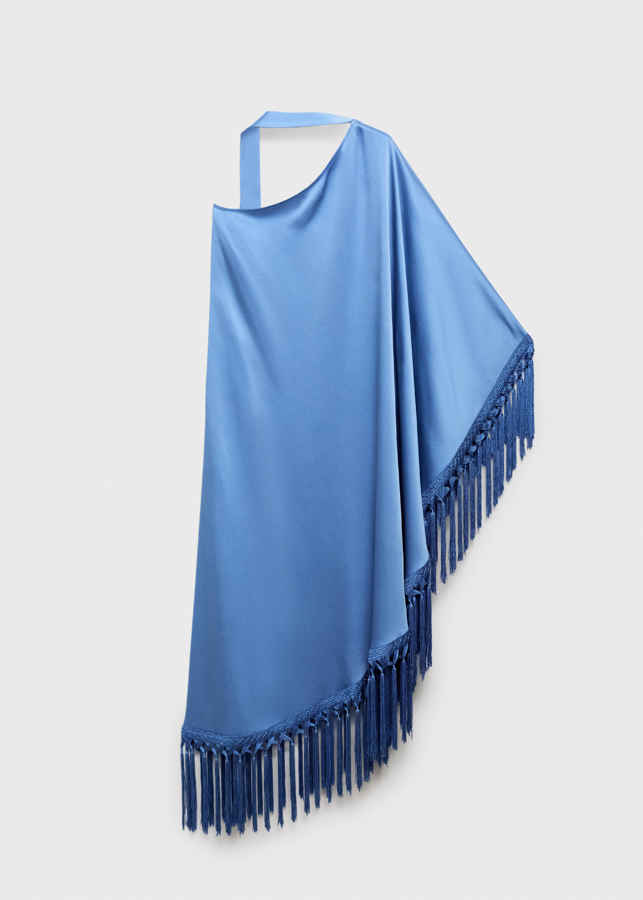 Vestido acetinado assimétrico com franjas - Verso do artigo