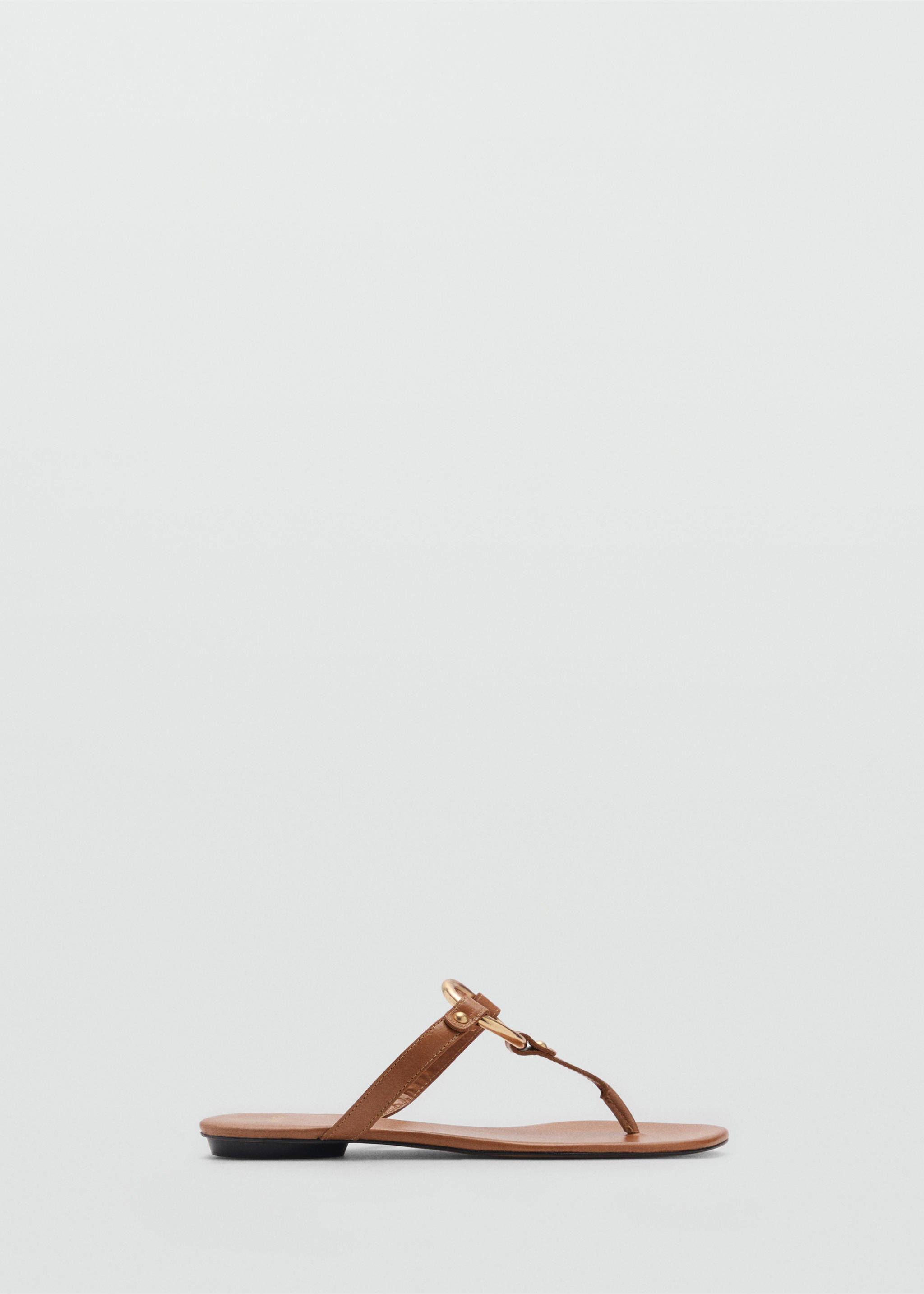Brown flat thong sandals with a metallic ring detail., Medium Brown. Ref: 87095993-00.