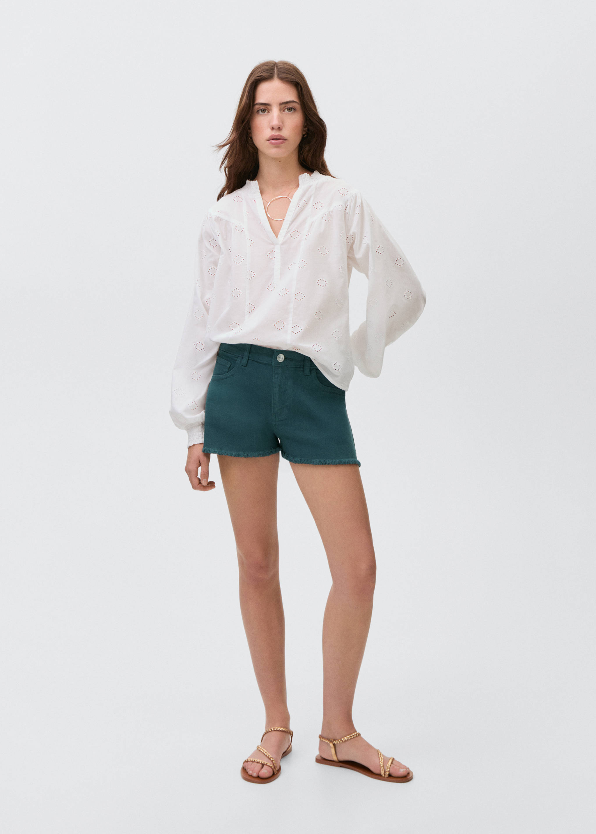 Denim shorts with frayed hem - General plane