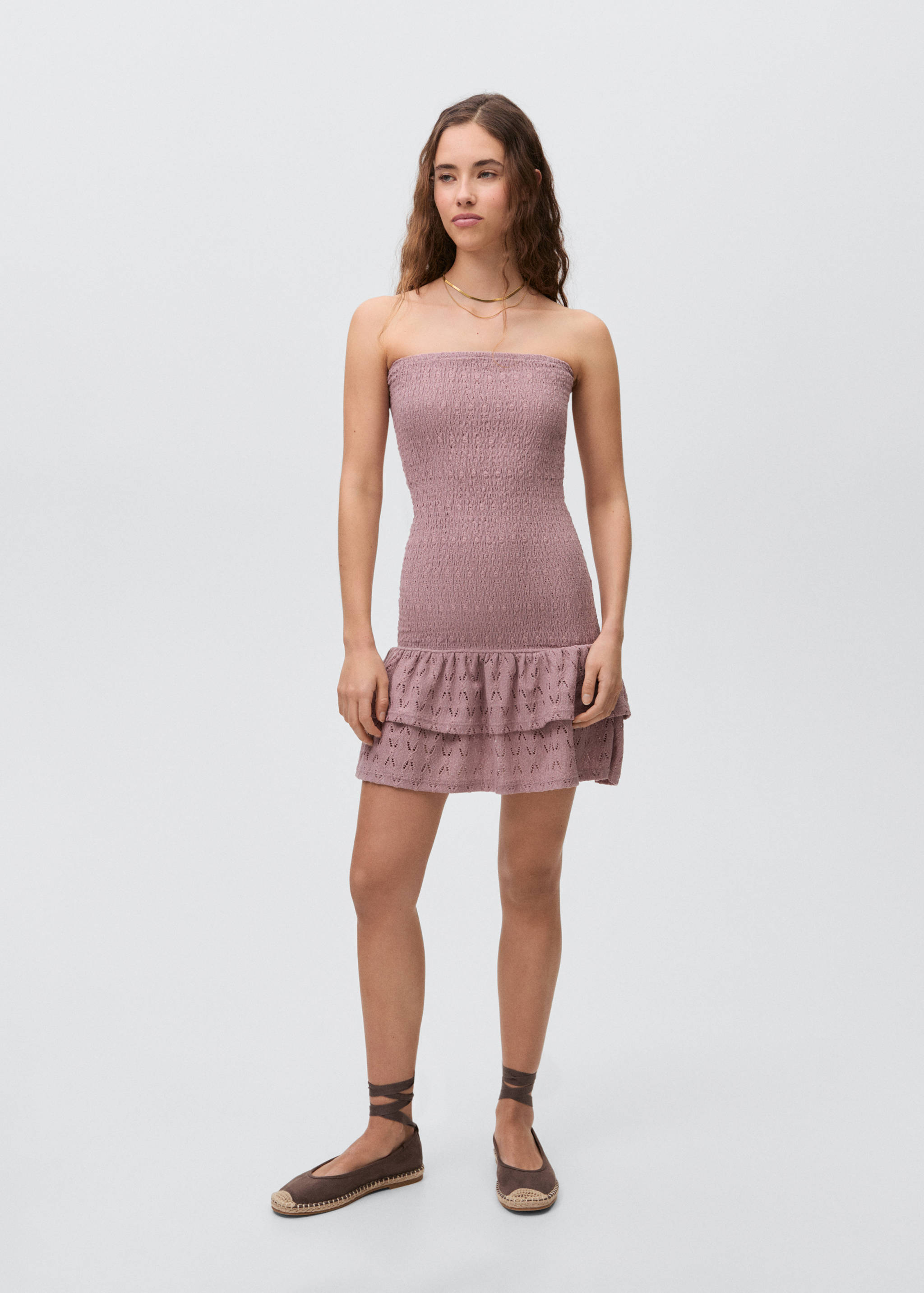 Ruched short dress with flounce hem - General plane
