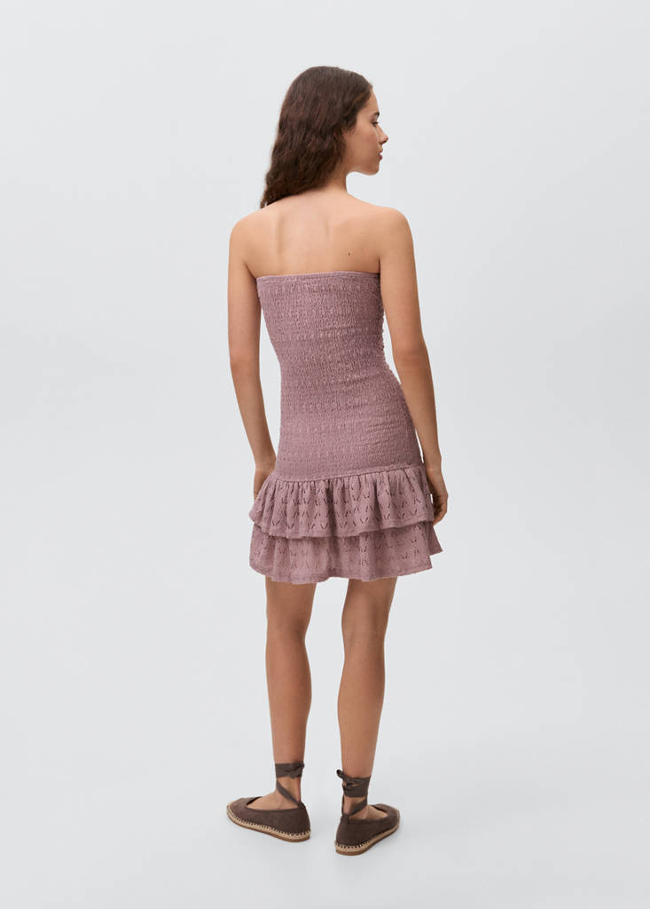 Ruched short dress with flounce hem — Pastel Pink